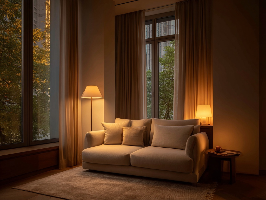 12 Cozy Fall Decor Ideas for Small Apartments Small apartment living room with warm ambient fall lighting