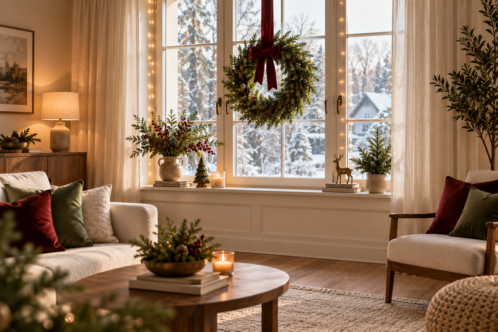 christmas window decor living room.