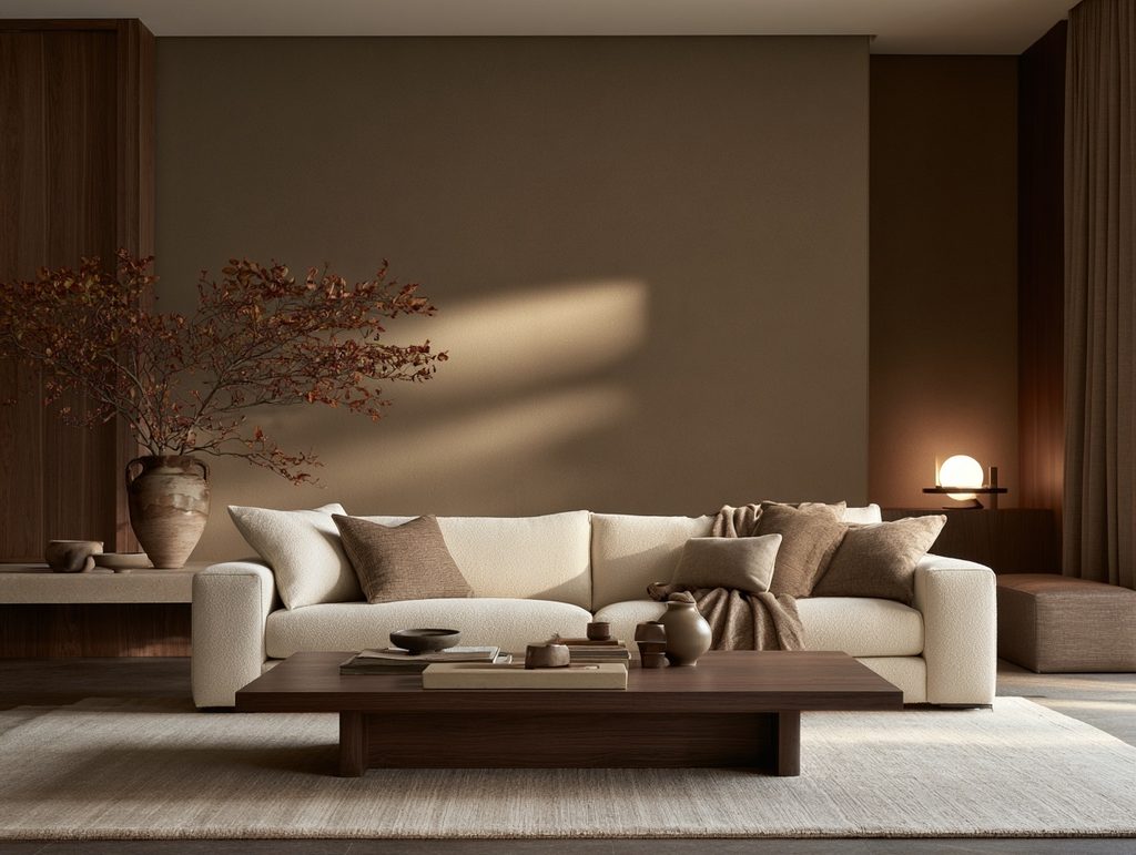 Cozy fall living room with layered cream, beige, and mushroom neutral tones