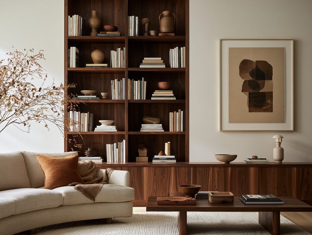 Cozy reading corner with an armchair, floor lamp, and warm fall styling