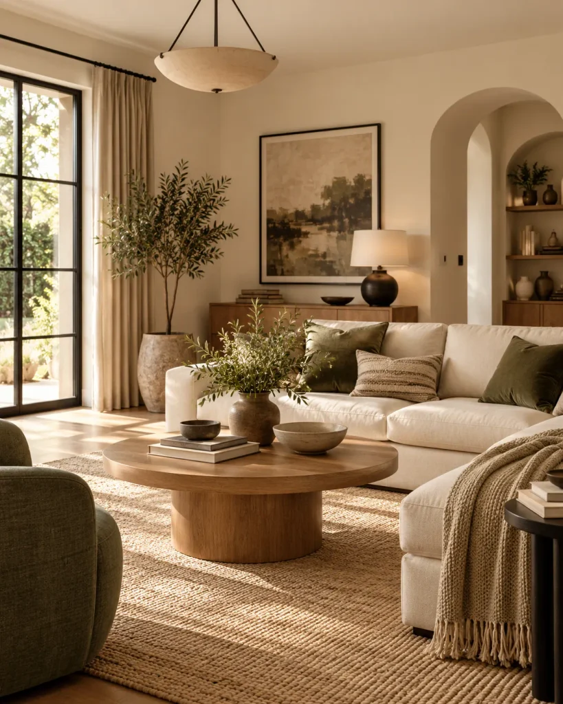 Cream room with warm black accents and a modern elegant feel